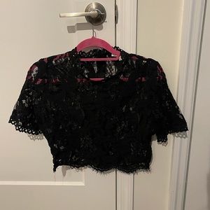 Black Lace cropped shirt. XL (Fits smaller)